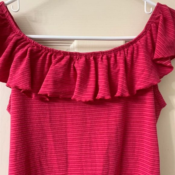 🌷3 for$25🌷Tommy Hilfiger Denim, US M, Pink Striped Sleeveless Ruffle Top - Picture 7 of 11